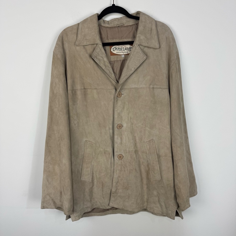 Vintage Overland Leather Suede Tan Khaki Pea Coat Blazer Neutral
